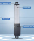 12V DC Linear Actuator with 50mm Stroke, alloy telescopic rod, aluminium alloy shell, mini limit switch highlighted