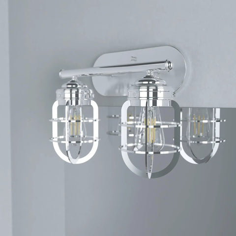 Starklake 2 Light Chrome Vanity Light With Dimmable Glass Cage For Bedroom Kitchen Foyer And Bathroom Compact Fixture Modern Caged Style Durable Steel Construction Premium Glass Shade Easy Dimming Dope Look For Nooks with chrome finish and glass cage