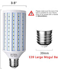 60W LED Corn Light Bulb With Large Mogul E39 Base 6000 Lumens Daylight 6500K Ultra Bright Flood Light dimensions shown