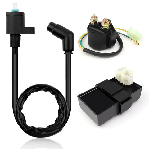 Ignition Coil CDI Box With Voltage Regulator Rectifier Starter Relay Spark Plug Kit Must Have For FourTrax 300 TRX300 TRX300FW 1993 2x4 4x4 Replacement Parts Bundle, featuring ignition components and wiring.