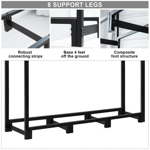 8 support legs of 4Ft Firewood Rack Stand Built Tough Heavy Duty Wood Storage Stack Holder For Indoor Outdoor Use Adjustable Length