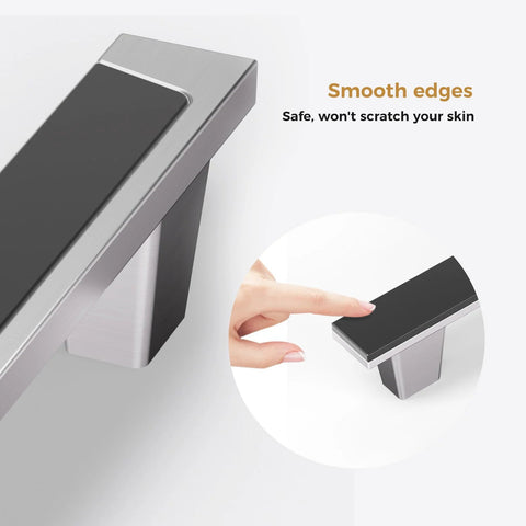Close-up of Four Pack Two Tone Silver And Black Cabinet Handles And Drawer Knobs 5 Inch Square Zinc Alloy Kitchen Cabinet Pulls