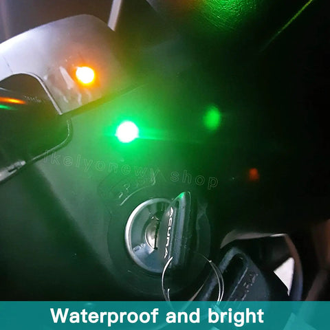 Waterproof 6mm LED Indicator Light 12V 24V prewired signal lamp in use on car dash showing green illumination