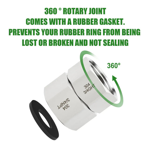 Heavy Duty 304 Stainless Steel Garden Hose Adapter Set 3/4 GHT Female To 3/4 NPT Female Swivel Fittings With Washers To Keep Leaks At Bay, Rustproof Lead Free Durable Outdoor Hose Connectors, 360-degree swivel with gasket