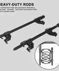 Beefy Heavy Duty Auto Strut Coil Spring Compressor Tool Set With 15 Inch Jaw, drop-forged jaws, illustrated use inset.