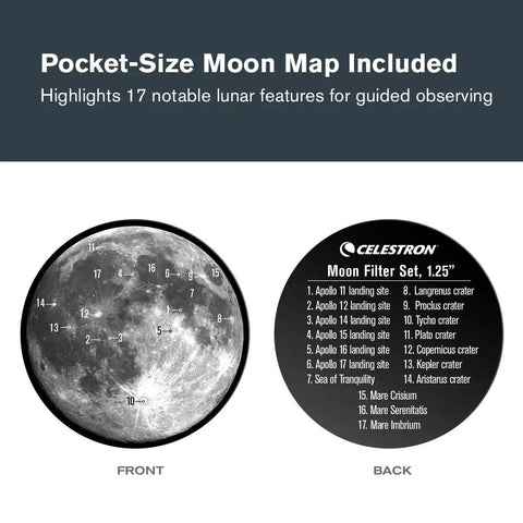 Pocket-size moon map showing lunar features, part of the Moon Filter Kit For 1.25 Inch Telescope Eyepieces With Four Filter Set.