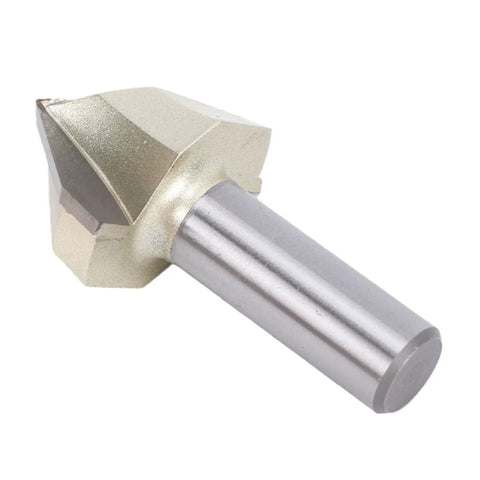 Awesome High V Groove Router Bit with Solid 1/2 Inch Shank, 1.5 Inch Diameter, designed for deep cuts in wood, MDF, and plastic.