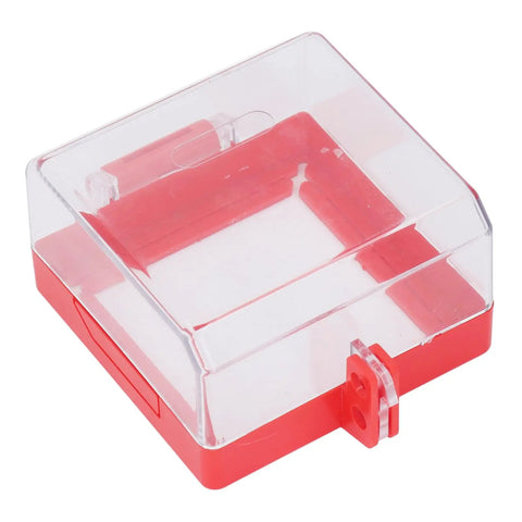 Emergency Stop Cover Lockout Protector with transparent polycarbonate shell and red base, fits 105x105x63mm E Stop Buttons