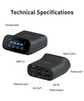 Comet Pro Remote KVM Over WiFi Dual Band WiFi 6 Desktop KVM with touchscreen, USB, Ethernet ports, and HD in/out connectors.