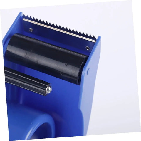Rock Solid Heavy Duty Tape Dispenser Cutter With Ergonomic Grip And Sharp Steel Blade For 5 Cm Packing Tape close-up view with blade and roller.