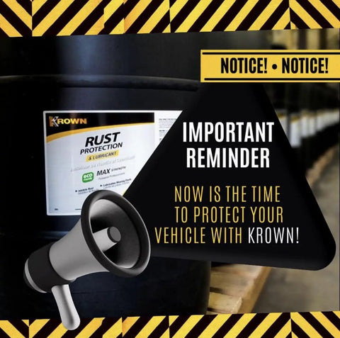 Krown Rust Protection & Lubricant container with reminder to protect vehicle.