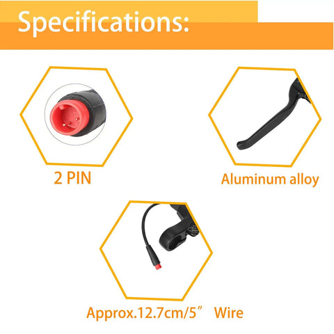 Waterproof Left And Right E Bike Brake Levers With 2 Pin Male Connector For Electric Bikes Specifications and Size