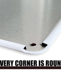 Close-up of rounded corner on Warning Keep Hands And Body Clear Of Moving Parts Tin Sign Metal Safety Sign Dope Retro Wall Decor.