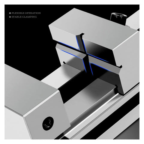 Badass Flat Nose Pliers And CNC Machining Vise With Slick Replaceable Jaws showing clamping jaws with blue highlights for precision engineering.