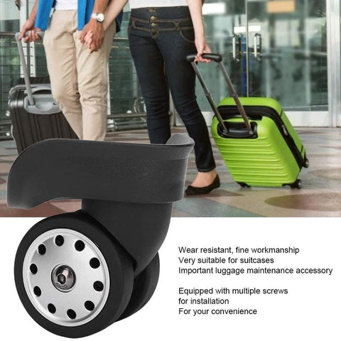 Multihole Suitcase Wheel Set In Black Universal Luggage Replacement Wheels Pair With Braked Stop Function Durable And Impact Resistant