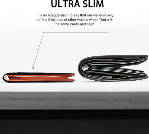 Slim RFID Blocking Leather Wallet For Men Front Pocket Card Holder With Carbon Fiber Look Ultra Thin Bifold comparison