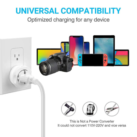 European To US Plug Adapter 1 Pack For Travel Ready Use Converts Type C E F Sockets To USA Power Europe To America Travel Converter Ideal For Spain France Germany And More plugged into outlet with various devices