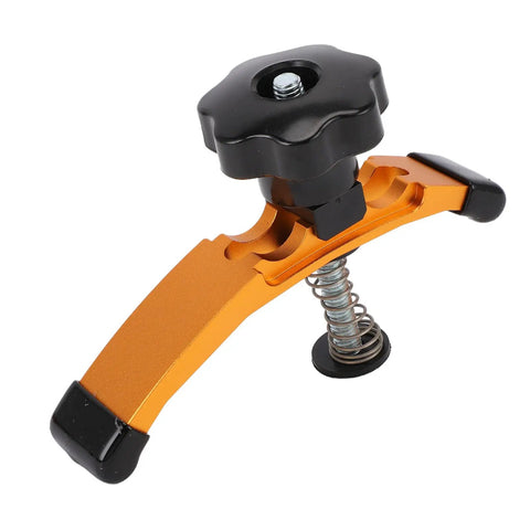 Get Locked In With These Heavy Duty Press Plate Clamps, Aluminum T Track Hold Downs For Engraving And CNC Router Plus Rubber Pads To Skip The Slip On Drill Press Or Workbench And Nail Precision Every Single Time, close-up of a heavy duty aluminum clamp with black knob.