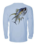 Men's ProtectUV Long Sleeve Tee With UPF 50 Plus Sun Protection Ice Blue Microfiber All Day Comfort Stain Release Technology Yellowfin Tuna Design By Marcos Augusto Size Medium