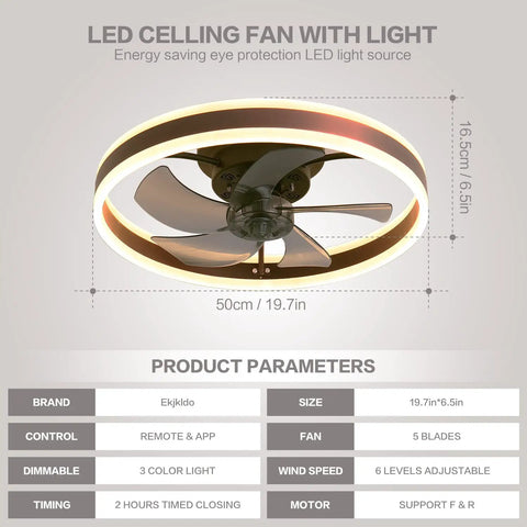 Modern Dope Low Profile Ceiling Fan With Light And Remote 20 Inch Flush Mount Fan Dimmable LED Light With 3 Color Options