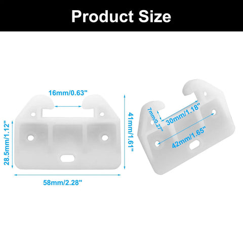 Smooth As Butter White Plastic Drawer Slide Rails 8 Pcs Rock Solid Furniture Track Brackets dimensions with size details.
