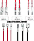 Thirty Piece Pack Female Speaker Wire Connectors With Pre Wired 18 Awg Red And Black Cables Nylon Sleeve Spade Terminals. Various sizes shown.