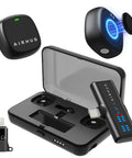 Wireless Lavalier Microphone for iPhone Android and PC With 60-Hour Battery case and components, showing Lightning plug