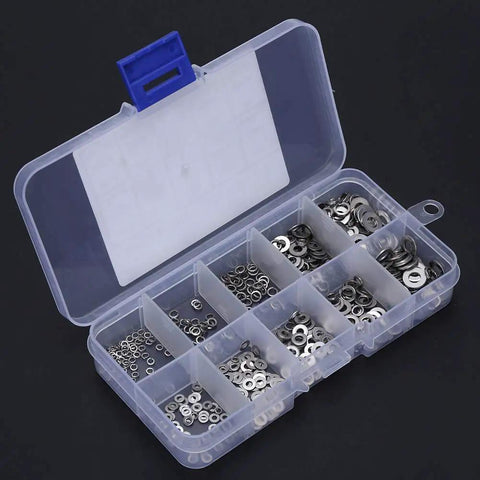 Lock Washers Assortment Kit With 5 Sizes M1.6 M2 M2.5 M3 M4 For Screws And Bolts, Anti Loosening, Leak Prevention, Surface Protection, Beefed Up Clamp Distribution, Heavy Duty Metal Washer Set For Tools And Hardware in labeled plastic case