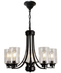 Five Light Matte Black Farmhouse Industrial Chandelier With Clear Glass Shades for Dining Room Kitchen Island Foyer and Bedroom