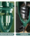 Rock Solid Portable Drill Press Square Tenon Converter showing heavy steel housing and precision drill for making tenons.
