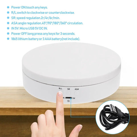 Romisbaba Electric Rotating Jewelry Display Stand For Bracelets Watches With Motorized Turntable And Cool LED Lighting controls and USB port