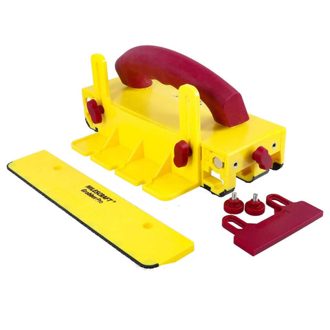 Milescraft 3406 GrabberPRO push block for table saws and router tables; yellow body with red handle