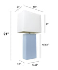 Leather Wrapped Table Lamp With White Rectangular Fabric Shade In Hot Pink Modern Dope Design For Living Room Or Office Lightweight Yet Durable MDF And Metal Base, shown with dimensions.
