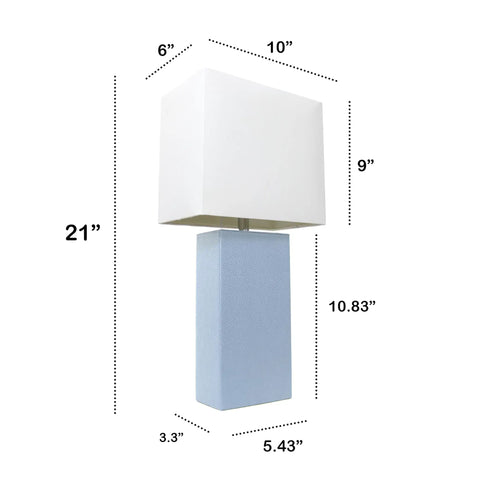 Leather Wrapped Table Lamp With White Rectangular Fabric Shade In Hot Pink Modern Dope Design For Living Room Or Office Lightweight Yet Durable MDF And Metal Base, shown with dimensions.