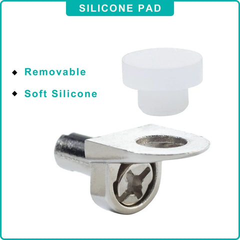 Heavy Duty Nickel Metal Shelf Peg Pins And Clips With Stick Tight Silicone Tips For 5MM Display Rack Holes showing removable silicone pad.