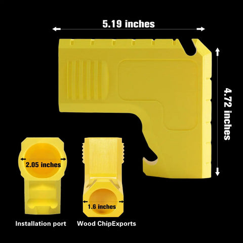 Yellow Dust Extraction Adapter For Table Saws 2.05 Inch Fit Snaps On 52mm Dust Ports with dimensions shown for installation
