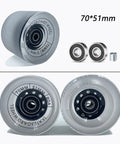70mm Longboard Wheels 51mm Wide With 80A Hardness And ABEC-9 Bearings, Includes Spacers, Riser Pads And All Hardware, Clear Frosted Finish