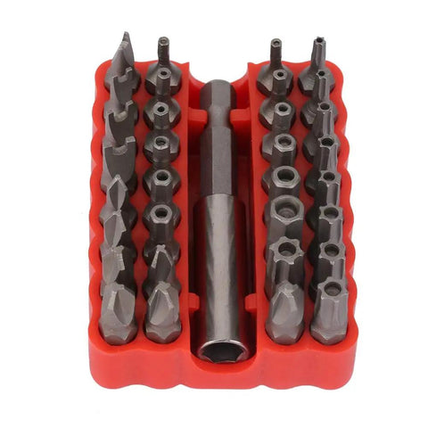 Rock Solid 33 Piece Hollow Bit Kit With Premium Chrome Steel Drill Bits For Tough Woodworking And Metal Jobs Plus Handy Plastic Storage Box That Keeps Things Tidy On Your Next Cool DIY Project Anywhere You Go, red case