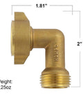 Garden Hose Elbow Connector 90 Degree Brass, Right Angle Hose Fitting, Three Quarter Inch Threads Male To Female, 2 Pack With Four Replacement Washers, Solid Brass Elbow For No Leaks And Easy Setup, brass hose elbow with 1.81-inch and 2-inch dimensions