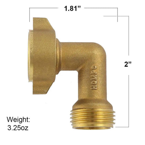 Garden Hose Elbow Connector 90 Degree Brass, Right Angle Hose Fitting, Three Quarter Inch Threads Male To Female, 2 Pack With Four Replacement Washers, Solid Brass Elbow For No Leaks And Easy Setup, brass hose elbow with 1.81-inch and 2-inch dimensions