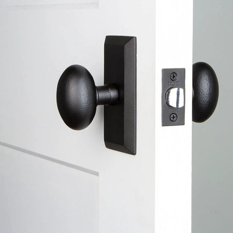 Vale Short Plate With Aeg Knob In Black Iron For Modern Door Hardware Upgrades Sleek Rosette Alternative That Elevates Interiors