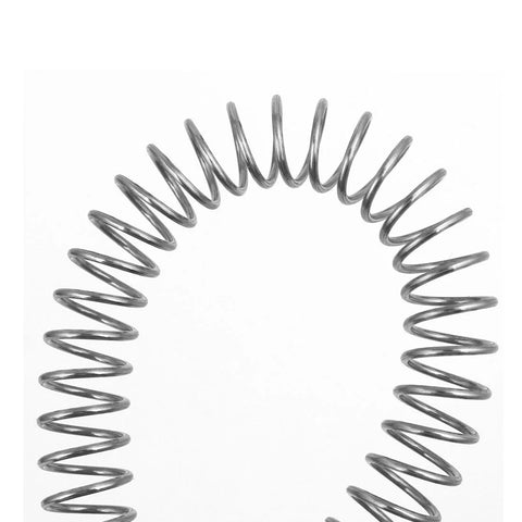 Close-up of a 304 stainless steel compression spring, 10 mm OD, 1 mm wire, silver tone.