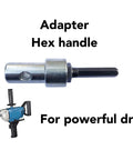 Heavy Duty Garden Drill Adapter Kit with 1 to 3 Auger Connector for 10mm Round Shank to Half Inch Drill Chuck shown with drill.