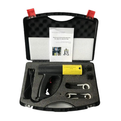 Heavy Duty 1500W Magnetic Induction Heater Kit For Rapid Bolt Removal And Frozen Bearing Extraction With Four Interchangeable Coils And Carry Case, showing included tools and instructions.