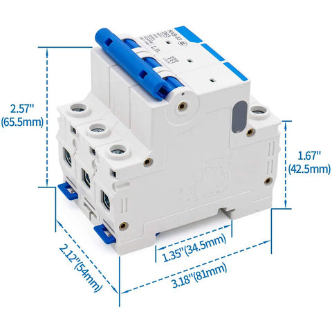 3 Pole 63A Miniature Circuit Breaker MCB DIN Rail Mount 400VAC D Type Trip 6000A Breaking Capacity for Motor Protection
