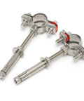 Pair of 304 stainless steel ceiling pipe clamps with expansion anchors and threaded rods for overhead support (Ø45–48 mm)