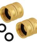 Double Female Garden Hose Connector 3/4 Inch Brass Swivel Adapter With Washers No Fuss Quick Connect Durable Outdoor Hose Fittings For Easy Leak Free Attachments To Most Standard Hoses. Brass 3/4 in double female swivel hose connectors with washers