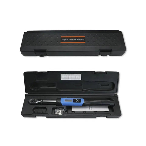 Electric Digital Torque Wrench With Half Inch Bidirectional Ratchet Head And Flexible Adjustable Controls in precision case.