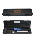 Pro Grade Hydraulic Electronic Torque Wrench With Adjustable Digital Readout And Bidirectional Ratchet Head in black case, showing precision gear for auto work.