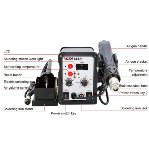 700W Soldering Station With Hot Air Rework, Pro Grade Electric Soldering Iron, Digital LED Temperature Control, front view
